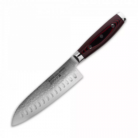 Нож кухонный Сантоку 16,5 см, с углублениями на лезвии, «Santoku», дамасская сталь, серия GOU 161, YA37101G, YAXELL, Япония
