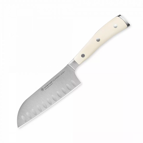 Нож кухонный Сантоку с углублениями на кромке 14 см, серия Ikon Cream White, WUESTHOF, 4172-0 WUS, Золинген, Германия
