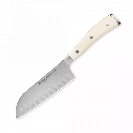 Нож кухонный Сантоку с углублениями на кромке 14 см, серия Ikon Cream White, WUESTHOF, 4172-0 WUS, Золинген, Германия
